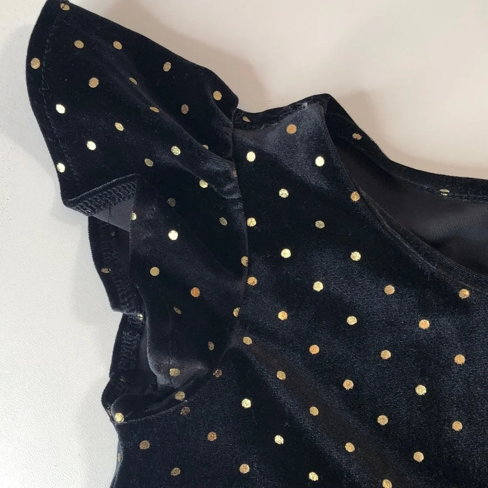 The Children’s Place elegant black velvet like dress gold glittery dots girls 5T